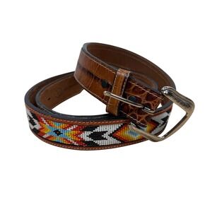 3D Belt Mens Genuine Leather Brown Beaded Western‎ Cowboy 44